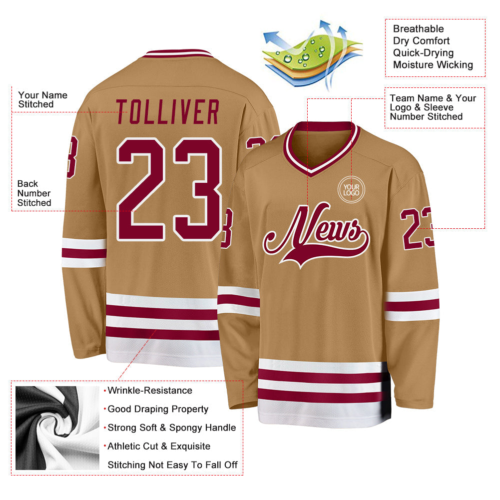 Custom Old Gold Maroon-White Hockey Jersey - Sky-Custom