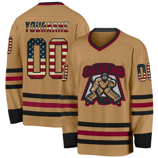 Custom Old Gold Vintage USA Flag Black-Maroon Hockey Jersey - Sky-Custom