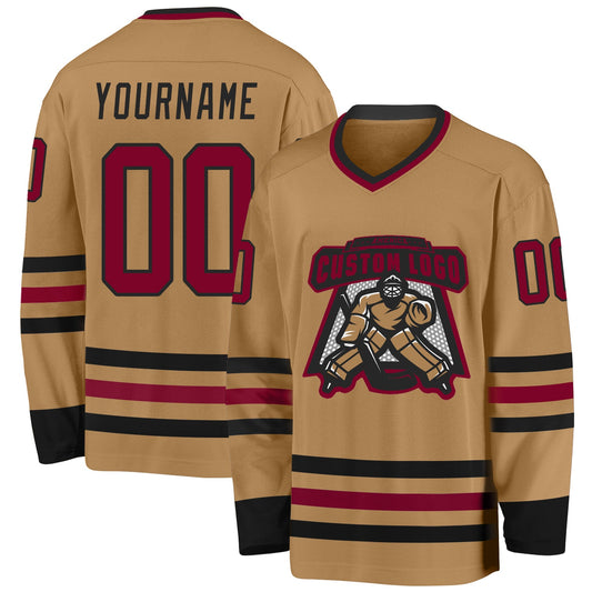 Custom Old Gold Maroon-Black Hockey Jersey - Sky-Custom