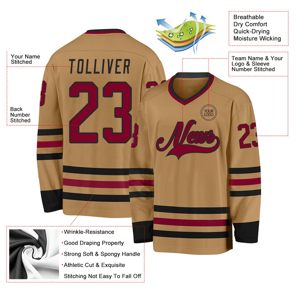 Custom Old Gold Maroon-Black Hockey Jersey - Sky-Custom