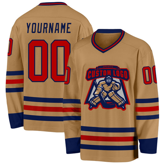 Custom Old Gold Red-Navy Hockey Jersey - Sky-Custom