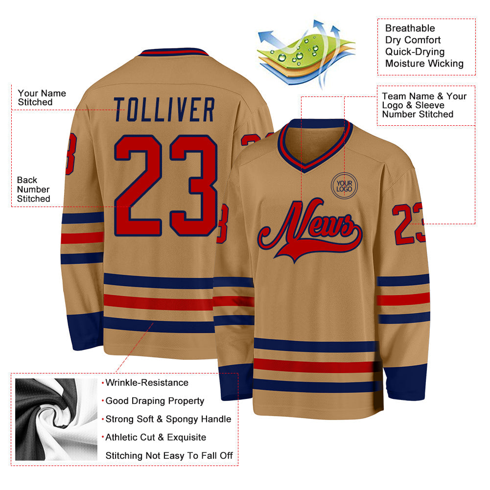 Custom Old Gold Red-Navy Hockey Jersey - Sky-Custom