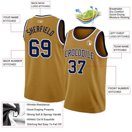 Custom Old Gold Navy-White Authentic Basketball Jersey - Sky-Custom