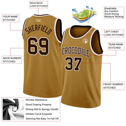 Custom Old Gold Brown-White Authentic Basketball Jersey - Sky-Custom