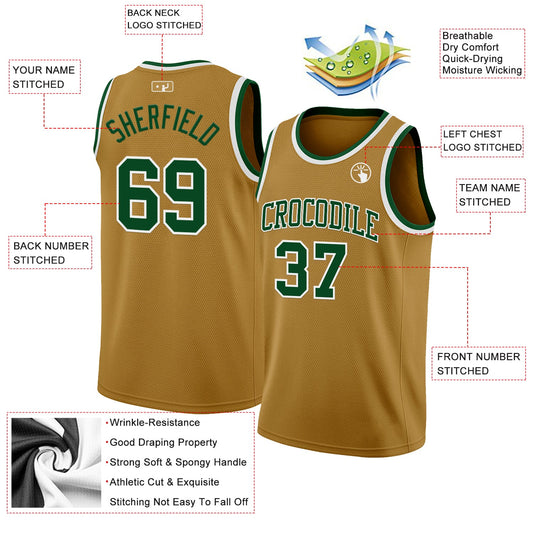 Custom Old Gold Green-White Authentic Basketball Jersey - Sky-Custom