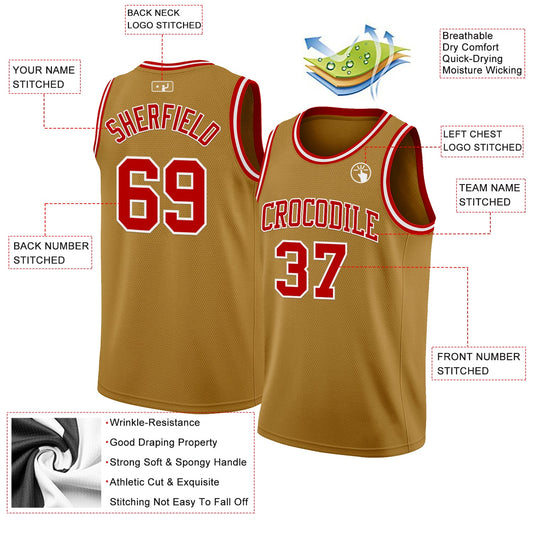 Custom Old Gold Red-White Authentic Basketball Jersey - Sky-Custom