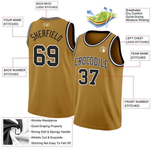 Custom Old Gold Black-White Authentic Basketball Jersey - Sky-Custom