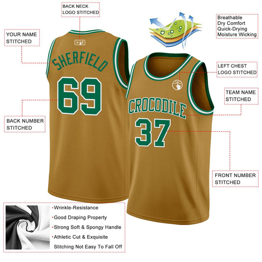 Custom Old Gold Kelly Green-White Authentic Basketball Jersey - Sky-Custom