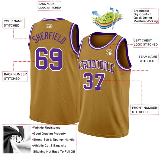 Custom Old Gold Purple-White Authentic Basketball Jersey - Sky-Custom