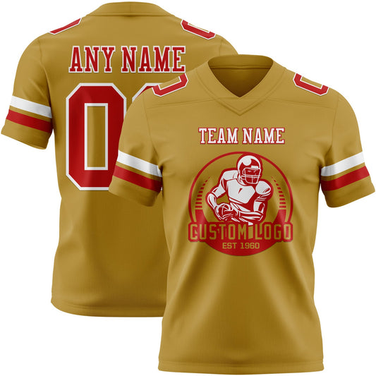 Custom Old Gold Red-White Mesh Authentic Football Jersey - Sky-Custom