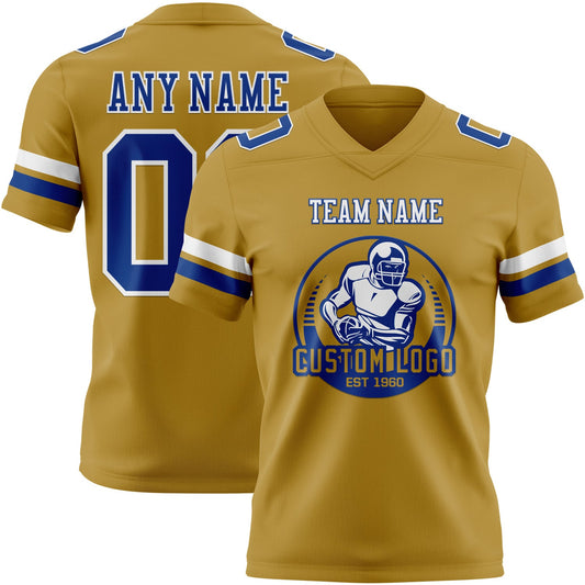 Custom Old Gold Royal-White Mesh Authentic Football Jersey - Sky-Custom