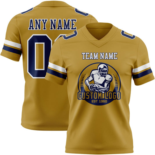 Custom Old Gold Navy-White Mesh Authentic Football Jersey - Sky-Custom