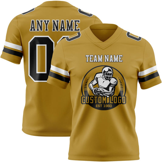 Custom Old Gold Black-White Mesh Authentic Football Jersey - Sky-Custom