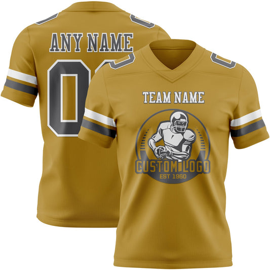 Custom Old Gold Steel Gray-White Mesh Authentic Football Jersey - Sky-Custom