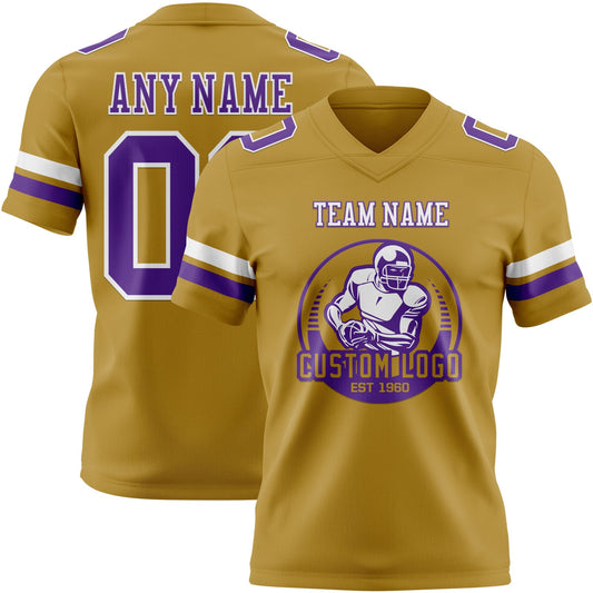 Custom Old Gold Purple-White Mesh Authentic Football Jersey - Sky-Custom