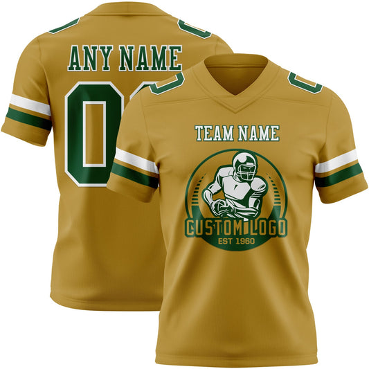 Custom Old Gold Green-White Mesh Authentic Football Jersey - Sky-Custom