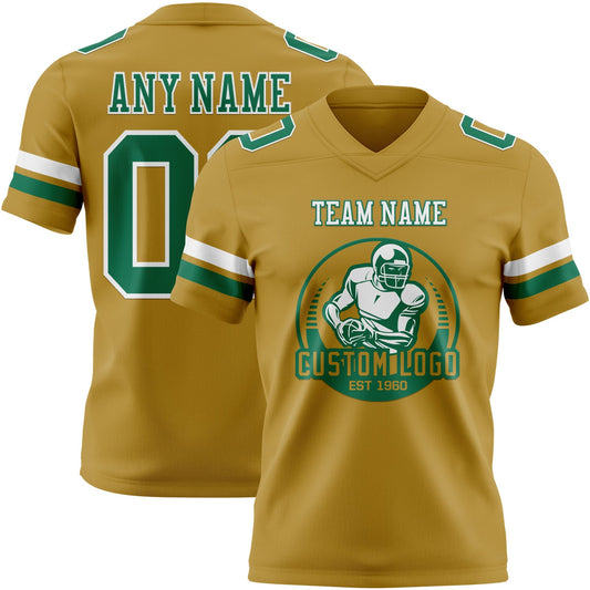 Custom Old Gold Kelly Green-White Mesh Authentic Football Jersey - Sky-Custom