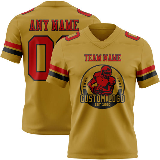 Custom Old Gold Red-Black Mesh Authentic Football Jersey - Sky-Custom