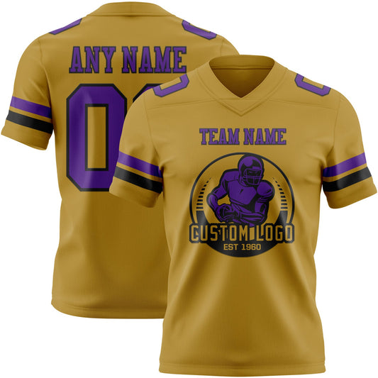 Custom Old Gold Purple-Black Mesh Authentic Football Jersey - Sky-Custom