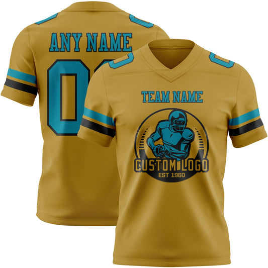 Custom Old Gold Teal-Black Mesh Authentic Football Jersey - Sky-Custom