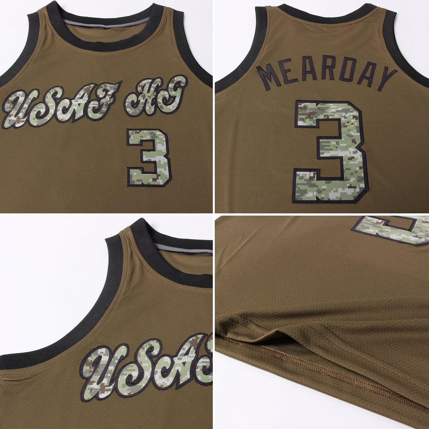 Custom Olive Camo-Black Round Neck Rib-Knit Salute To Service Basketball Jersey - Sky-Custom
