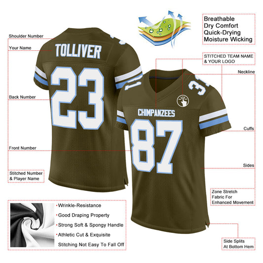 Custom Olive White-Light Blue Mesh Authentic Salute To Service Football Jersey - Sky-Custom