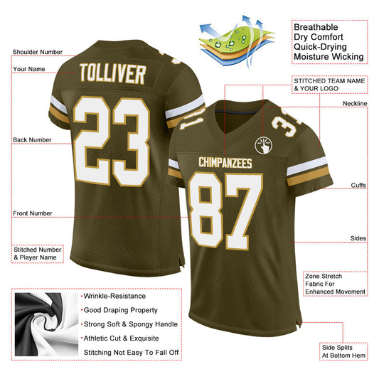 Custom Olive White-Old Gold Mesh Authentic Salute To Service Football Jersey - Sky-Custom