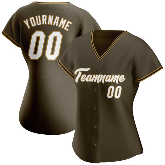 Custom Olive White-Old Gold Authentic Salute To Service Baseball Jersey - Sky-Custom