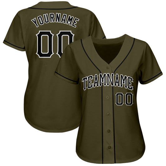 Custom Olive Black-White Authentic Salute To Service Baseball Jersey - Sky-Custom