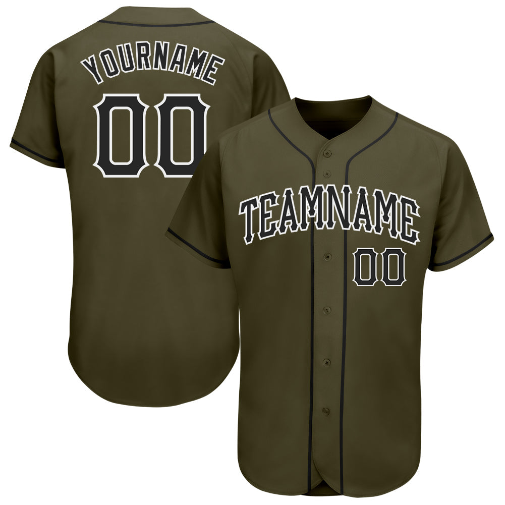 Custom Olive Black-White Authentic Salute To Service Baseball Jersey - Sky-Custom