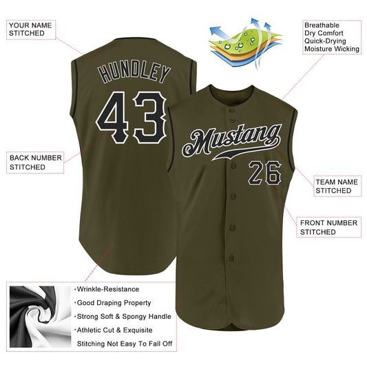 Custom Olive Black-White Authentic Sleeveless Salute To Service Baseball Jersey - Sky-Custom