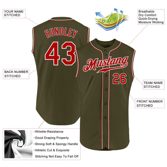 Custom Olive Red-White Authentic Sleeveless Salute To Service Baseball Jersey - Sky-Custom
