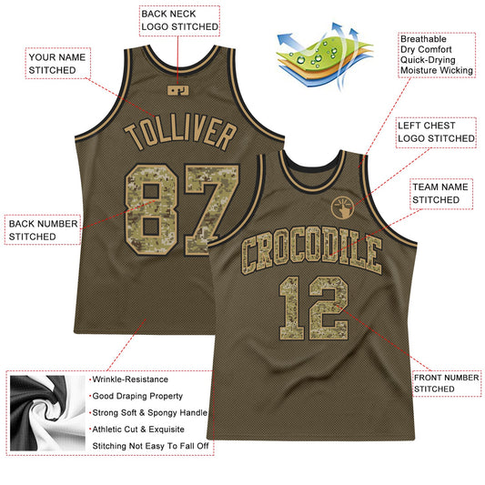 Custom Olive Camo-Old Gold Authentic Throwback Salute To Service Basketball Jersey - Sky-Custom