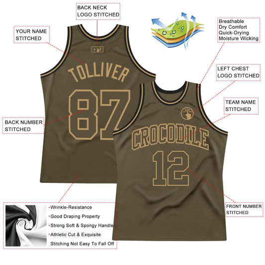 Custom Olive Olive-Old Gold Authentic Throwback Salute To Service Basketball Jersey - Sky-Custom