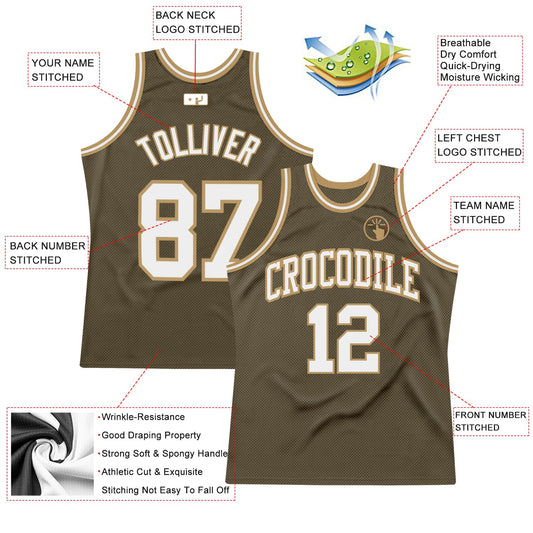 Custom Olive White-Old Gold Authentic Throwback Salute To Service Basketball Jersey - Sky-Custom