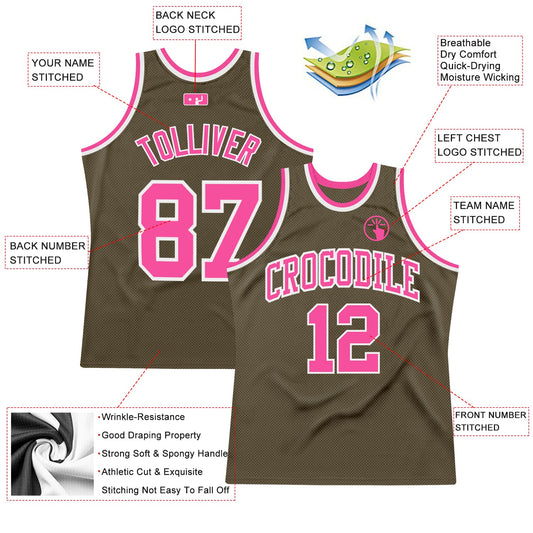 Custom Olive Pink-White Authentic Throwback Salute To Service Basketball Jersey - Sky-Custom