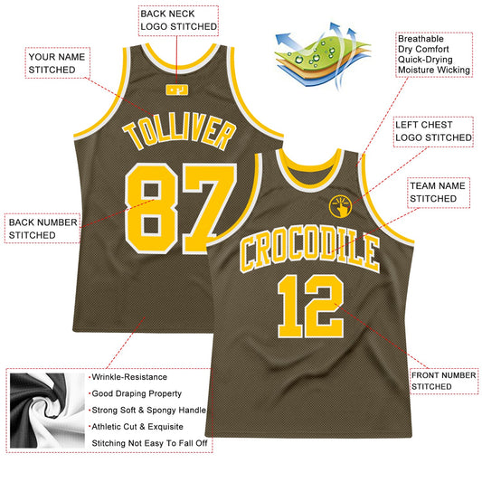 Custom Olive Gold-White Authentic Throwback Salute To Service Basketball Jersey - Sky-Custom