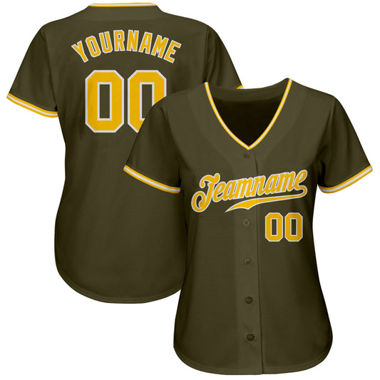 Custom Olive Gold-White Authentic Salute To Service Baseball Jersey - Sky-Custom