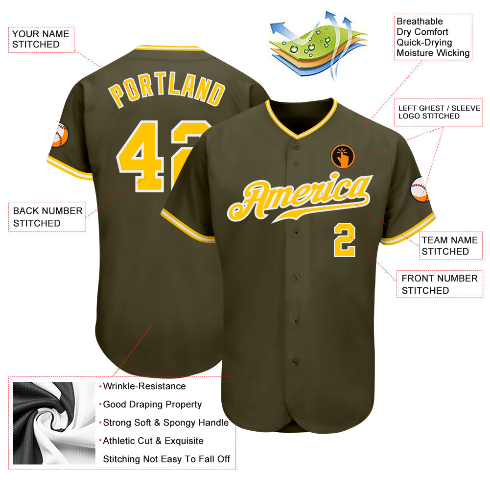 Custom Olive Gold-White Authentic Salute To Service Baseball Jersey - Sky-Custom