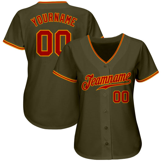 Custom Olive Red-Gold Authentic Salute To Service Baseball Jersey - Sky-Custom