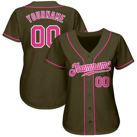 Custom Olive Pink-White Authentic Salute To Service Baseball Jersey - Sky-Custom