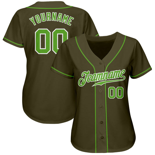 Custom Olive Neon Green-White Authentic Salute To Service Baseball Jersey - Sky-Custom