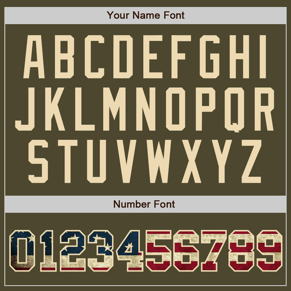 Custom Olive Vintage USA Flag-City Cream Authentic Salute To Service Baseball Jersey - Sky-Custom