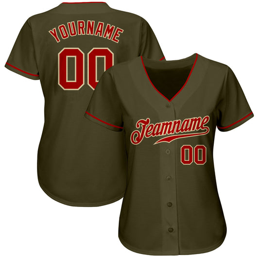 Custom Olive Red-Cream Authentic Salute To Service Baseball Jersey - Sky-Custom