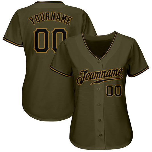 Custom Olive Black-Old Gold Authentic Salute To Service Baseball Jersey - Sky-Custom