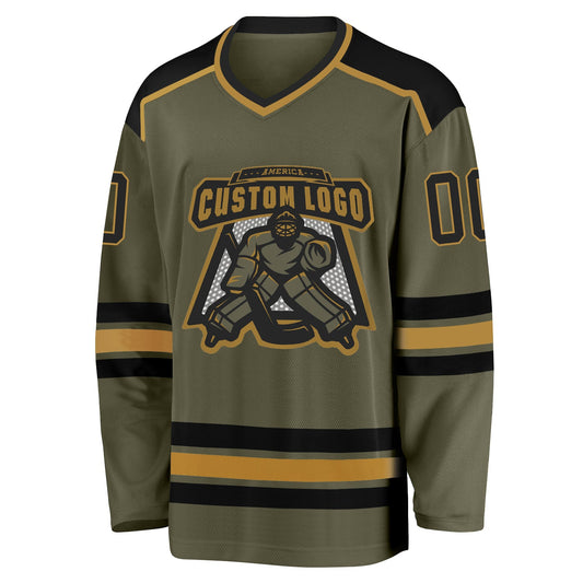Custom Olive Black-Old Gold Salute To Service Hockey Jersey - Sky-Custom
