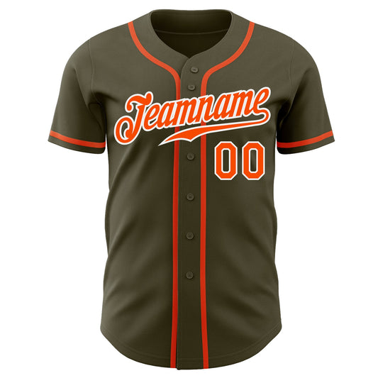 Custom Olive Orange-White Authentic Salute To Service Baseball Jersey - Sky-Custom