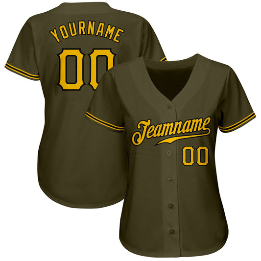 Custom Olive Gold-Black Authentic Salute To Service Baseball Jersey - Sky-Custom