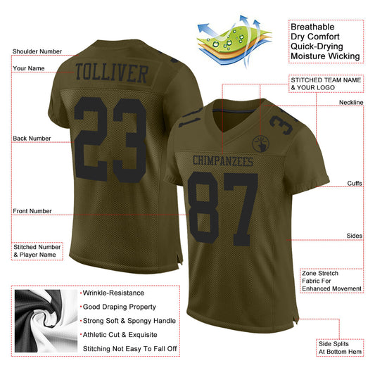 Custom Olive Black Mesh Authentic Salute To Service Football Jersey - Sky-Custom