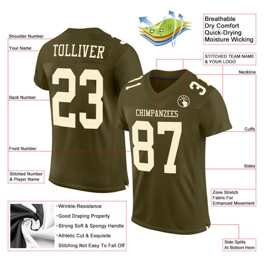 Custom Olive Cream Mesh Authentic Salute To Service Football Jersey - Sky-Custom